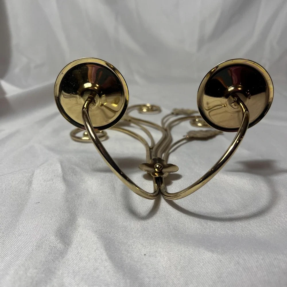 Vintage Brass Wall Sconce Double Candle Holder Leaf Scroll Hollywood Regency